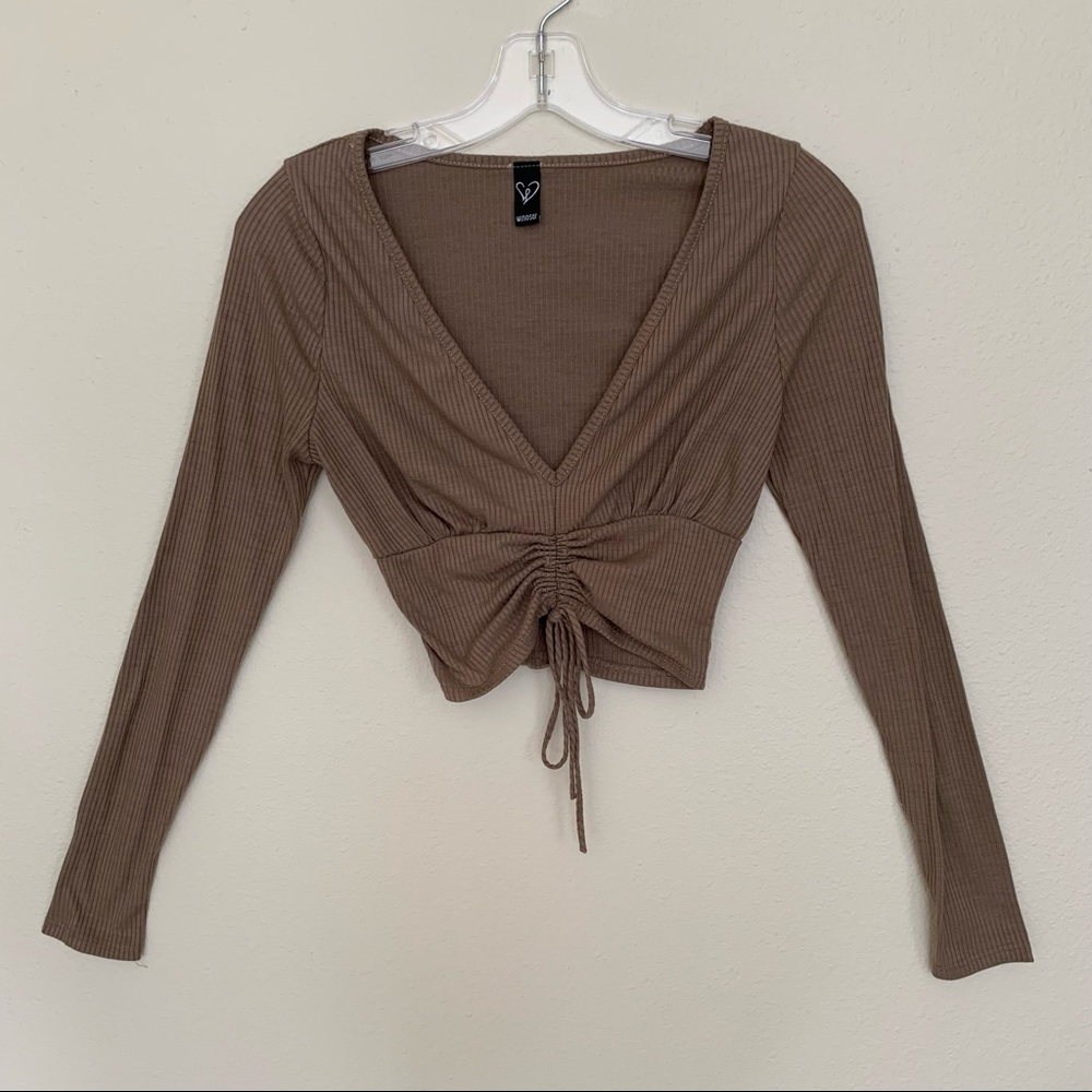 Windsor long sleeve crop top with cinch front tie